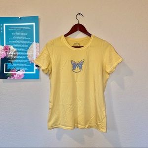 life is good yellow butterfly crewneck t-shirt